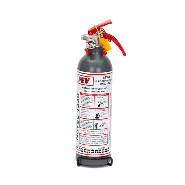 FEV f-TEC1250HH Gas Handheld Race Car Fire Extinguisher - 1.25kg Silver/Grey